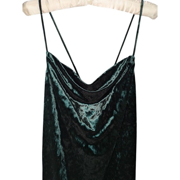 Topshop Dress 8 Women's Green Velvet Cowl Neck Spaghetti Strap Tie Back Mini - Picture 2 of 7